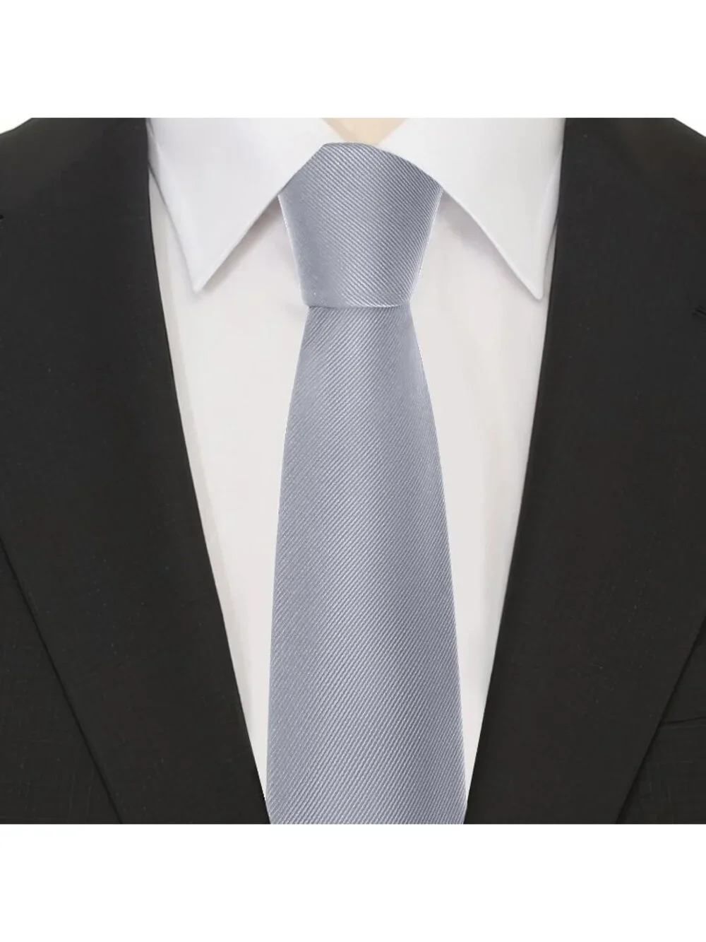 Mens Grey Twill Diagonal Textured Silk Formal Classic Necktie For Business Dress